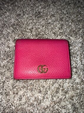 Authentic Gucci Pink GG Leather Card Case